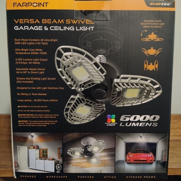 ♠️ New - Farpoint Versa Beam Swivel Garage Attic Ceiling Light- 6000 Lumens LED - Picture 5 of 9